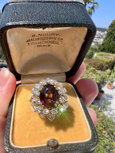 Bague 54 Bague Cocktail Vintage, Tourmaline et Diamants 58 Facettes