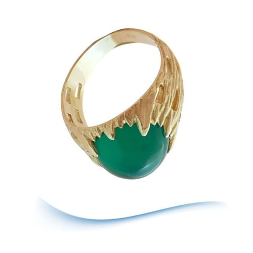 Bague 54 Bague agate verte en cabochon or jaune 58 Facettes AA 1694