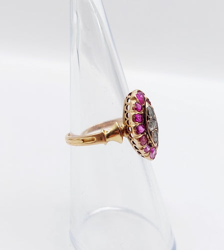 Bague 49 Bague marquise antique en or rose 18k et diamants taille rose rubis 58 Facettes A06448