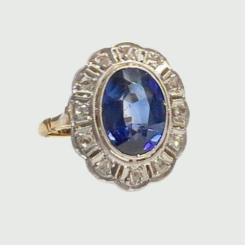 Bague 57 BAGUE DE STYLE ART DÉCO EN OR ET PLATINE AVEC DIAMANTS ET SYNTHÈSE AUSTRALIENNE 58 Facettes Q780A(857)