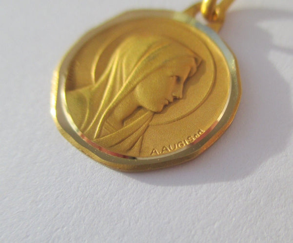 Augis - Médaille pendentif Vierge et Bernadette vintage en or jaune 18 carats 58 Facettes