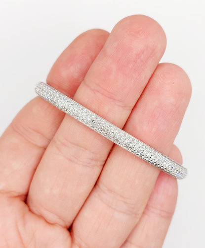 Bracelet jonc or blanc 18k et 2,80 carats de diamants, vintage, art deco