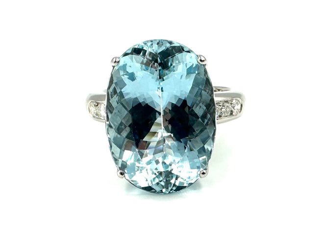 Bague 57 STERN. Bague or blanc 18K, aigue-marine et diamants 58 Facettes