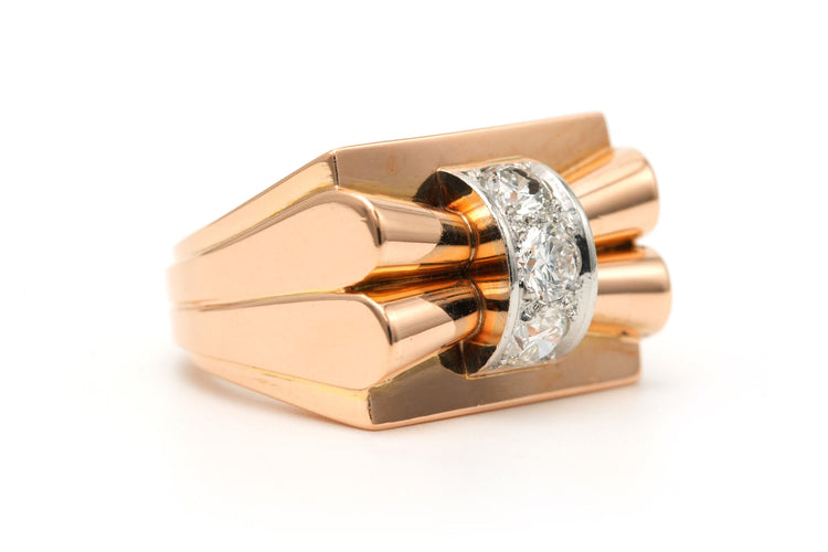 Bague 55 Bague Art Déco sertie de diamants taille brillant en or jaune 18 carats 58 Facettes 23388