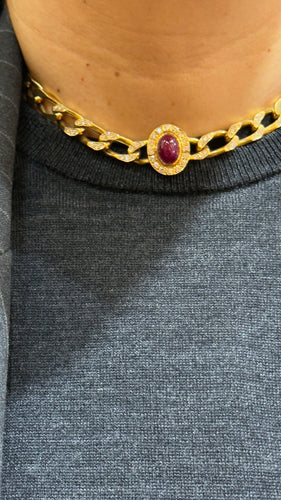 Collier Collier CARTIER vintage en or 18 carats , diamants et rubis cabochon 58 Facettes