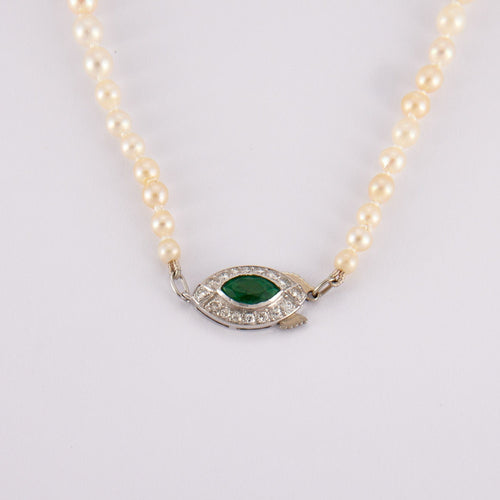 Collier COLLIER PERLES DE CULTURE FERMOIR EMERAUDE TAILLE MARQUISE 58 Facettes