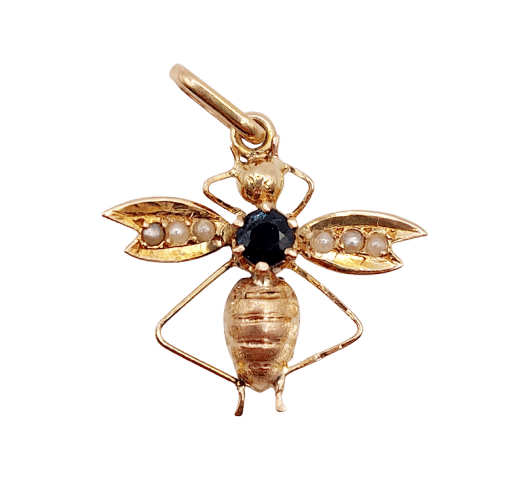 Pendentif Pendentif abeille victorien en or rose 18k avec saphir et perles 58 Facettes A06256