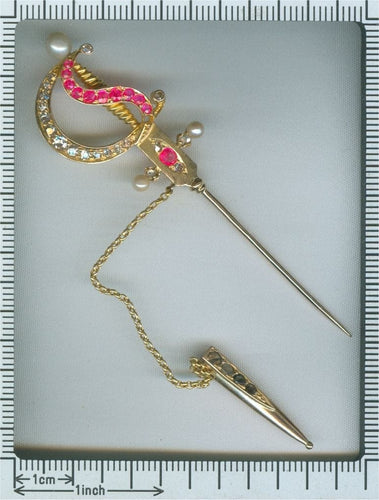 Montre Épingle en or antique en forme d'épée ornée de bijoux 58 Facettes 21092-0169