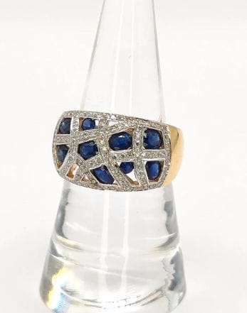 Bague 56 Bague Bandeau or jaune diamants saphirs 58 Facettes