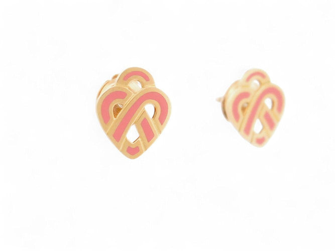 Boucles d'oreilles boucles d'oreilles coeur entrelace email rose & or jaune 18k s 58 Facettes 270064