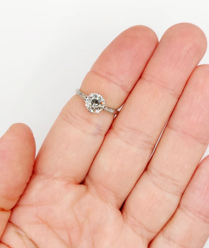 Bague 52.5 Bague solitaire Art déco en platine et diamant taille ancienne 1,40 carat 58 Facettes A06491