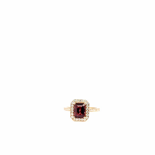Bague 54 Bague en or rose 18 carats avec tourmaline taille émeraude et pavage de diamants 58 Facettes