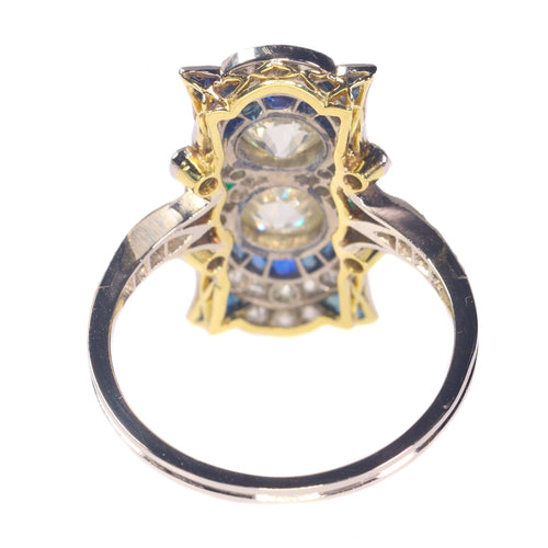 Bague 58 Dévotion Déco : Une bague de fiançailles en platine et or des années 1920 avec diamants et saphirs 58 Facettes 21316-0744