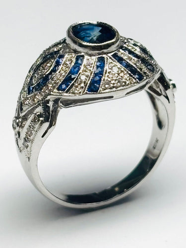 Bague 54.5 Bague contemporaine en or jaune, saphir et diamants, design du XXe siècle 58 Facettes E32