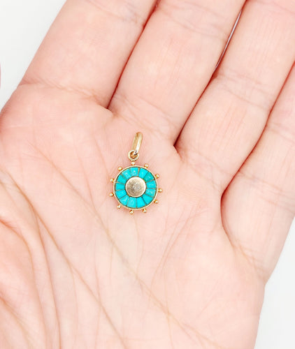 Pendentif Pendentif antique roue ornée de turquoise en or rose 18k (circa 1900) 58 Facettes A06368