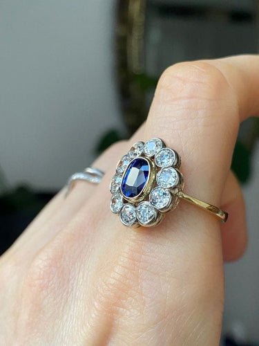 Bague 57.5 Bague Pompadour ancienne en or jaune 18k saphir et diamants 58 Facettes