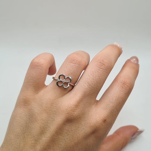 Bague 54 Bague trèfle 4 feuilles or blanc sertie d'un diamant 58 Facettes