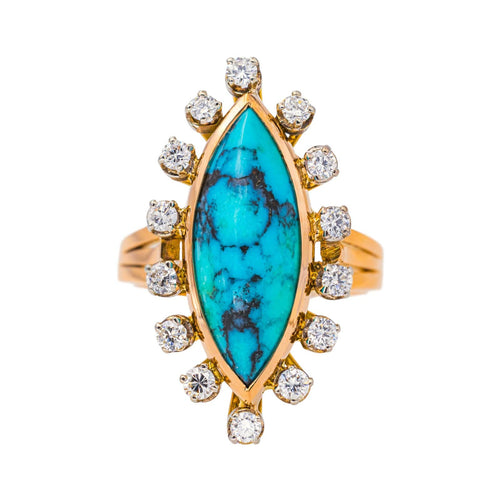 Bague 54 Bague  Marquise  Or rose Turquoise, Diamant 58 Facettes 4387234CN