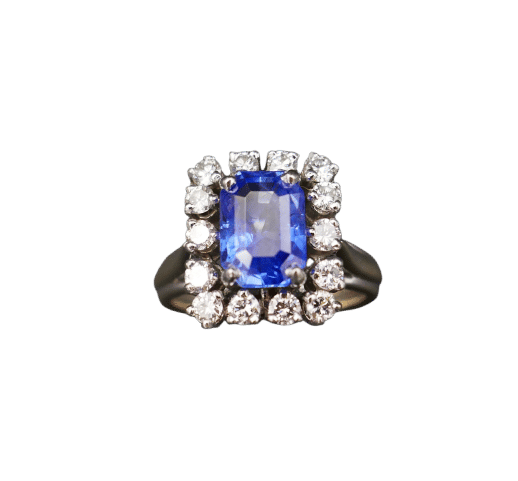 Bague saphir Ceylan non chauffé diamants