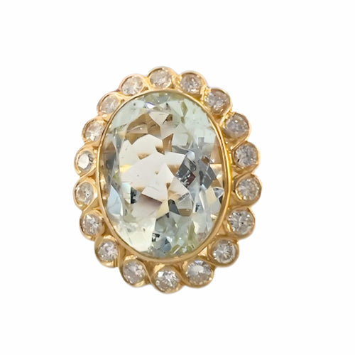 Bague 54 Bague au design contemporain, design classique en or 18 carats avec diamants et aigue-marine. Pièce française (Bordeau). 58 Facettes Q218A