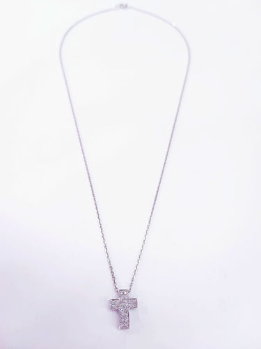 Collier Croix sur chaîne, or blanc et diamants 58 Facettes CX.CUBE.DT