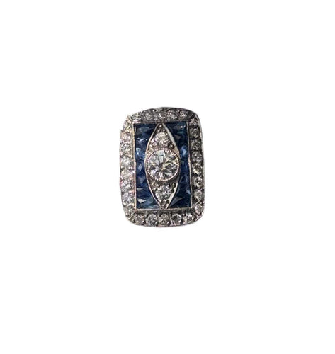 Bague 56 Bague de style Art Déco en platine avec diamants et saphirs. 58 Facettes