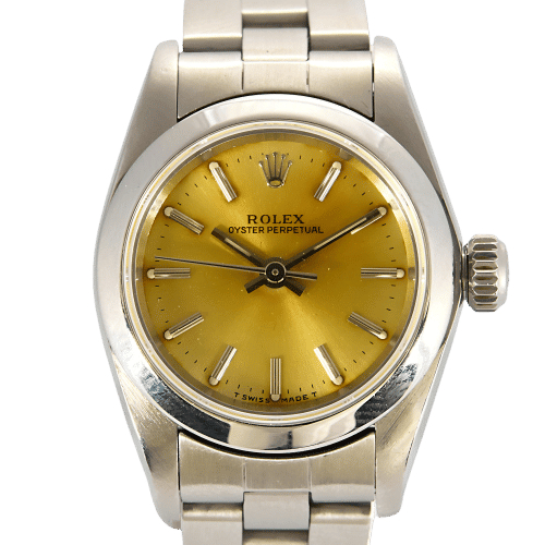 Montre Montre Rolex Oyster Perpetual 26 mm en acier cadran doré Certificat d'Origine 58 Facettes
