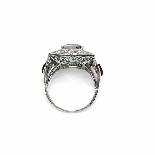 Bague 58 Bague en or blanc ornée d'émeraude et de diamants – Style Art déco vintage 58 Facettes 50378