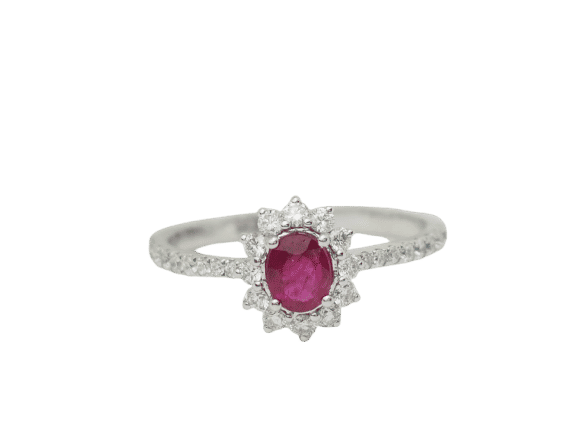 Bague 53 Bague marguerite en or blanc, rubis 0.45ct et diamants 58 Facettes 33178
