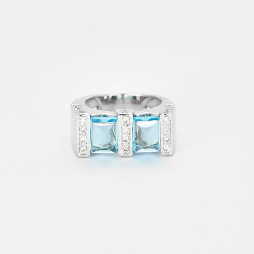 Bague 52 Bague or blanc avec 2 Aigue-Marines centrale sertie de diamants 58 Facettes 1-0000101/1