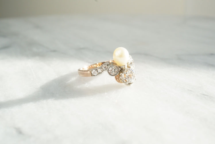 Bague 52 Bague duchesse or rose diamants et perle 58 Facettes SQ7932658