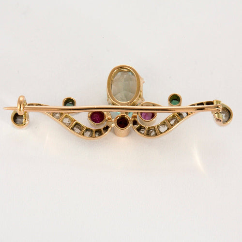 Broche Broche fin XIX pierre bleue turquoise en or et diamants 58 Facettes P21L1