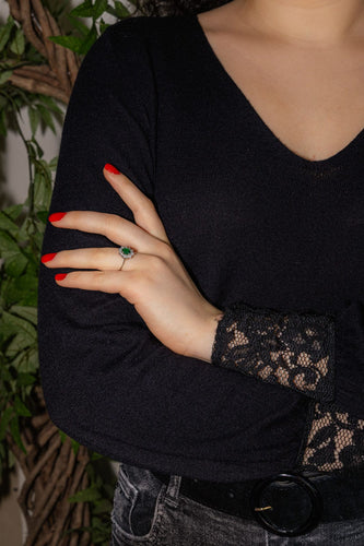 Bague 50 Bague Marguerite Or blanc Emeraude, Diamant 58 Facettes 4941667CN