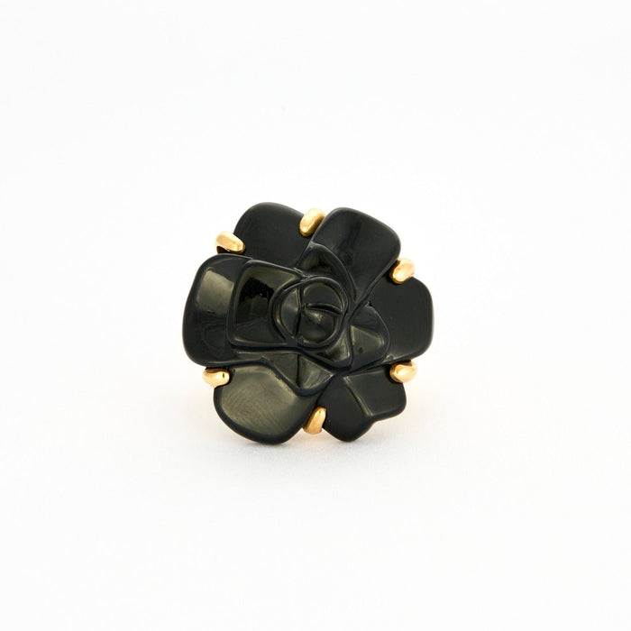 Bague 56 CHANEL - Bague Camélia or jaune onyx 58 Facettes 120