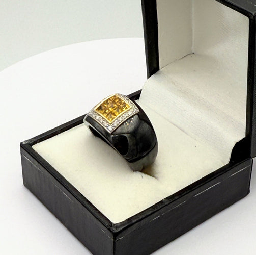 Bague 54 GUY LAROCHE - Bague en céramique noire avec citrine et diamant 58 Facettes