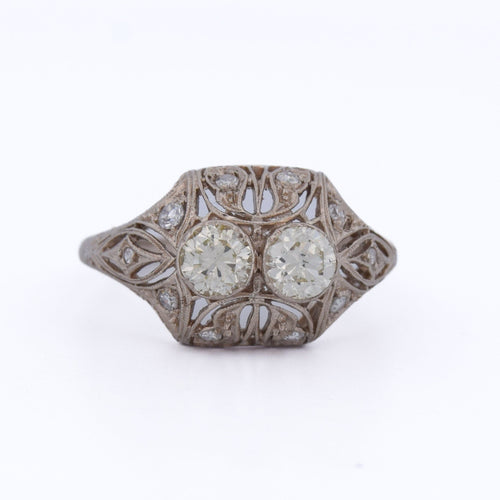 Bague 56 Anello antico stile liberty en or blanc 18 kt et diamants 58 Facettes AN476