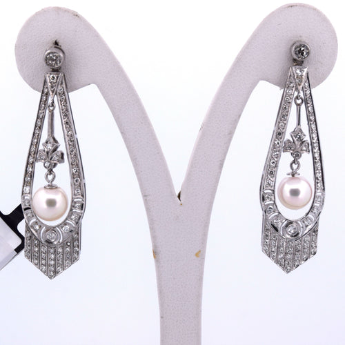 Boucles d'oreilles Boucles d'oreilles Art Déco en or blanc, perles et diamants 58 Facettes