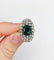 Bague marquise antique en or rose 18k et argent, doublet grenat vert et diamants