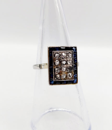 Bague marquise art deco or blanc 18k diamants et saphirs calibrés (circa 1920)
