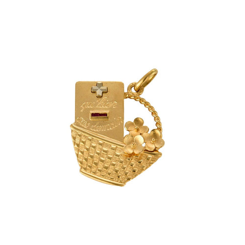 Pendentif AUGIS - Médaille d'Amour or jaune, diamants et rubis de synthèse 58 Facettes NAR0240