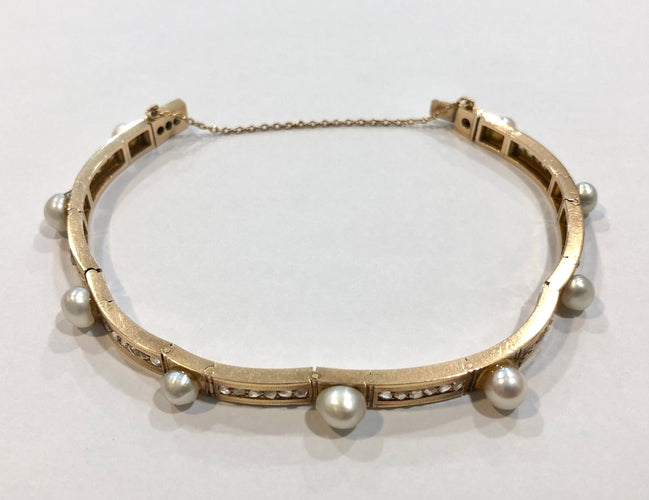 Bracelet bracelet ancien or jaune perles et diamants 58 Facettes