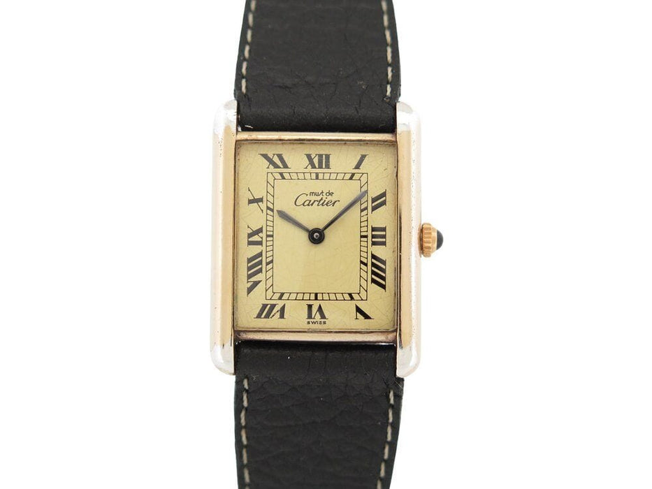 vintage montre must de CARTIER tank 30 mm mecanique vermeil dore en