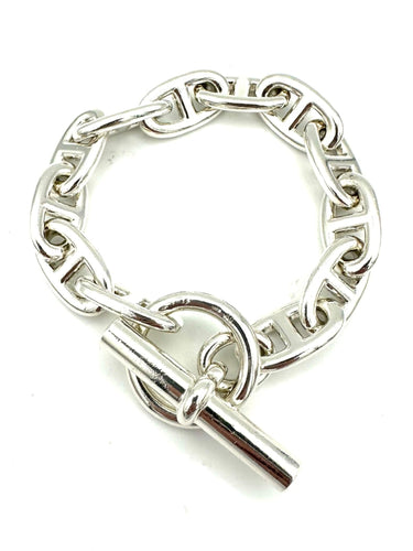 Bracelet HERMES. Collection "Chaine d'ancre", bracelet argent GM vintage (12) 58 Facettes