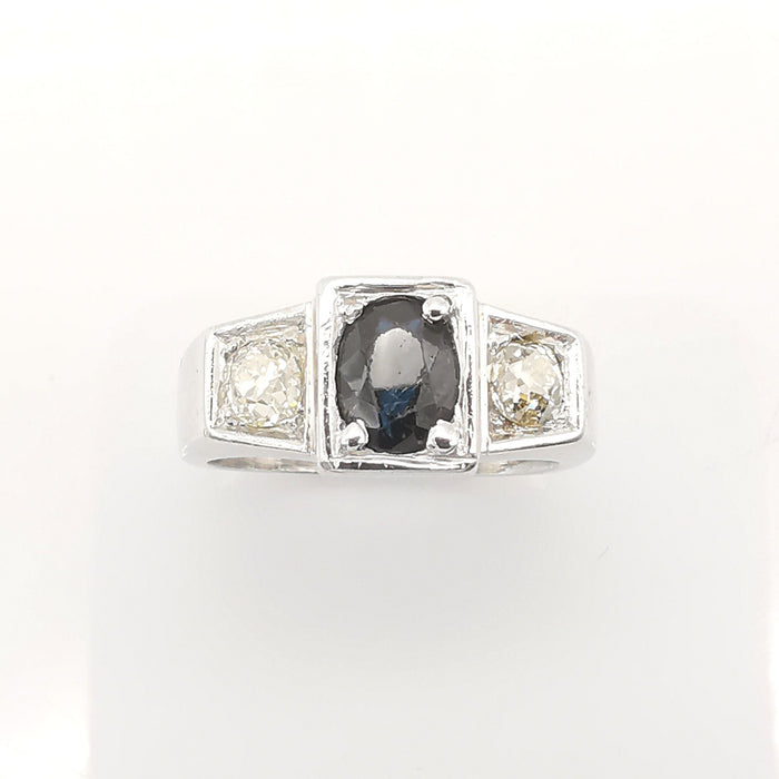 Bague ancienne or blanc saphir diamants