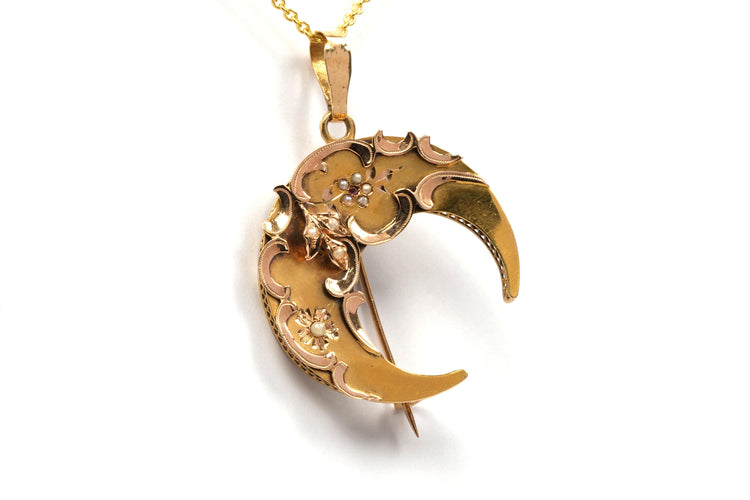 Pendentif Pendentif - Broche Art Nouveau or jaune, perles et rubis 58 Facettes B359