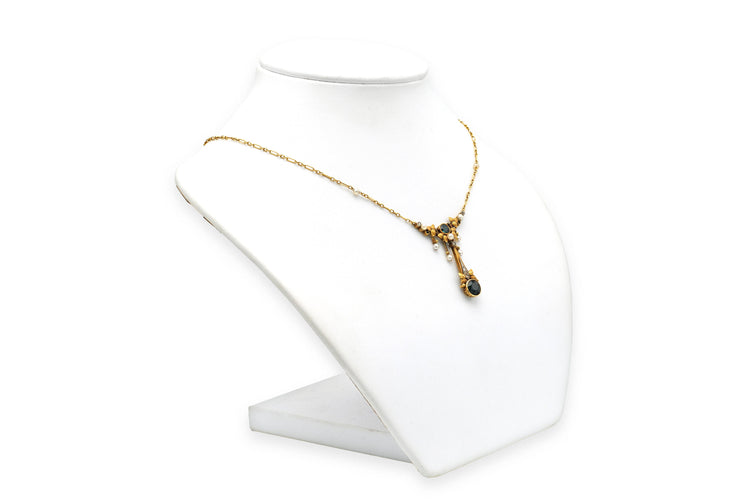 Collier Collier Art Nouveau tourmalines, perles et diamants taille rose en or jaune 18 carats 58 Facettes 22936