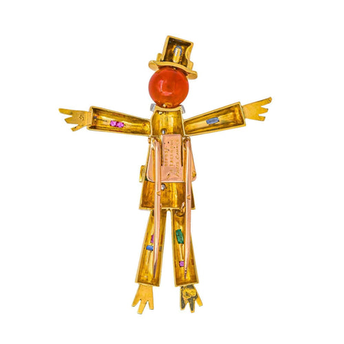 Broche Lacloche Broche Epouvantail Or jaune, Platine Cornaline, Saphirs, Diamant 58 Facettes 4199344CN