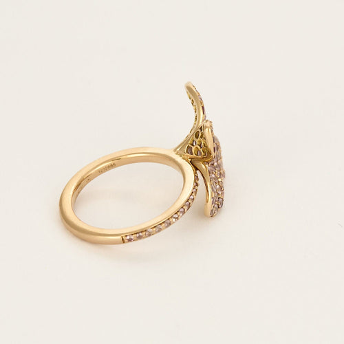 Bague fleur en Or jaune et pierres roses