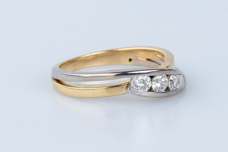 Bague 53 Bague 3 Diamants or jaune et blanc 58 Facettes BGTDCC852