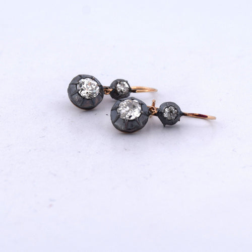 Boucles d'oreilles Boucles d’oreilles anciennes en or rose 12 kt et argent avec diamants 58 Facettes